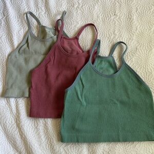 3-Pack Seamless Rib-Knit Camisole Crop Tank Tops